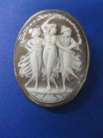 Appraisal: Cameo Brooch three graces carved shell silver frame with pendant