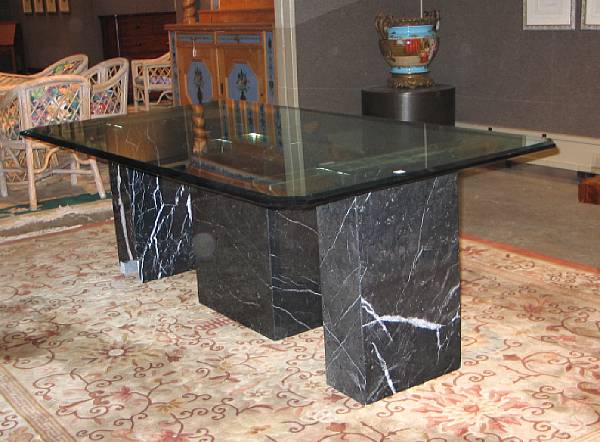 Appraisal: A Contemporary marble and glass center table height in