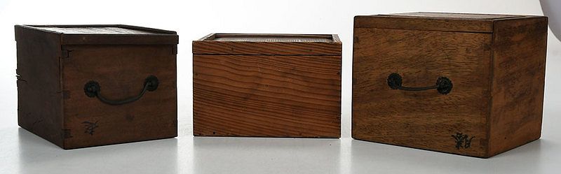 Appraisal: Three Asian Wood Boxes with Sliding Panel Lids two with