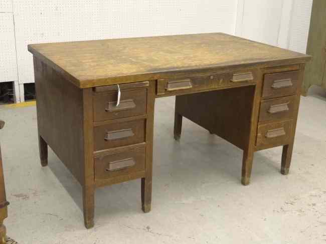 Appraisal: C ' s oak flat top desk '' x ''