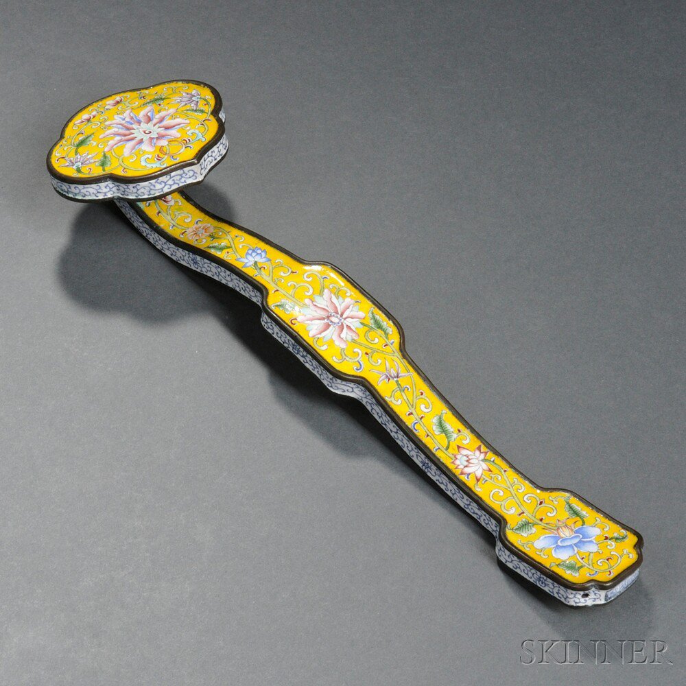 Appraisal: Enamel Ruyi Scepter China typical form depicting flowering lotus and