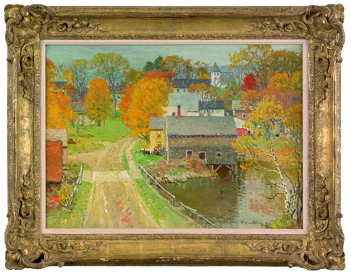 Appraisal: John Joseph Enneking American - oil on canvas autumnal townscape