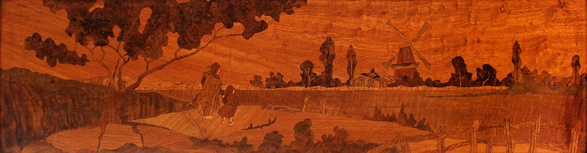 Appraisal: LARGE MARQUETRY INLAID DUTCH LANDSCAPE Scene Depicts Mother and Daughter