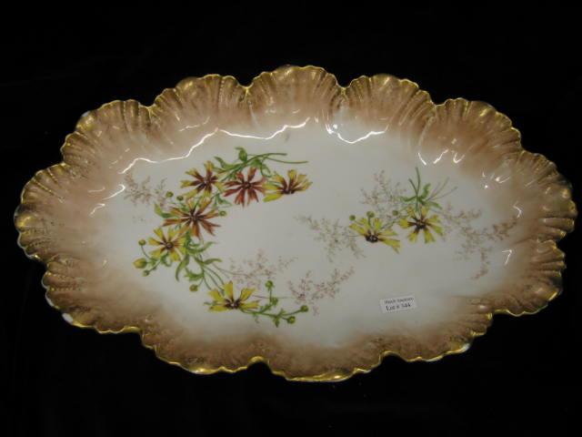 Appraisal: Limoges Handpainted Porcelain Oval Serving Tray scallop edge gold trim