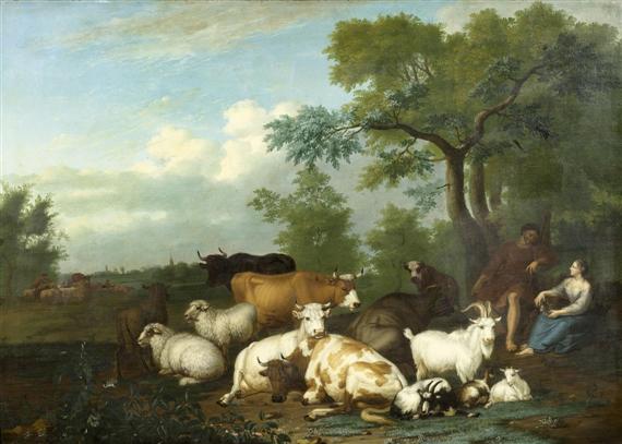 Appraisal: GOOL JAN VAN The Hague Cowherds in a landscape Oil