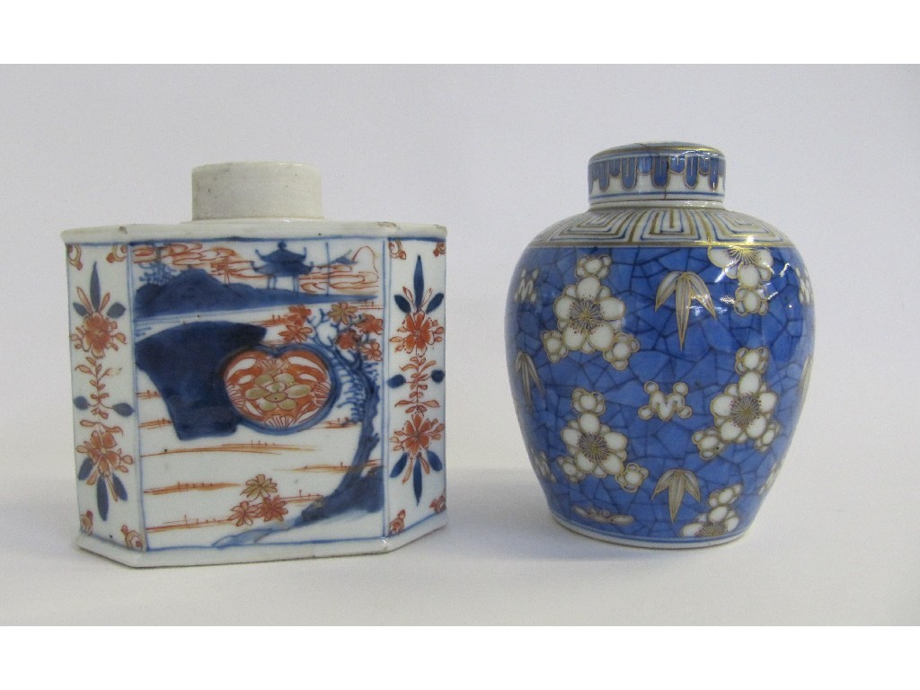 Appraisal: Chinese prunus decorated ginger jar and an Imari palette tea