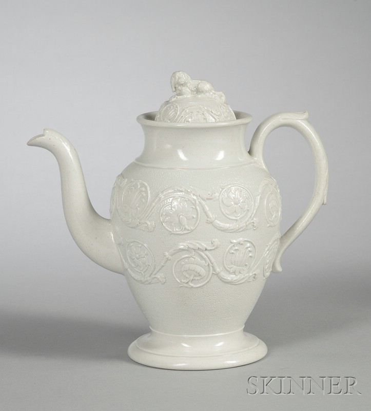 Appraisal: Wedgwood White Smear Glazed Stoneware Coffeepot and Cover England early