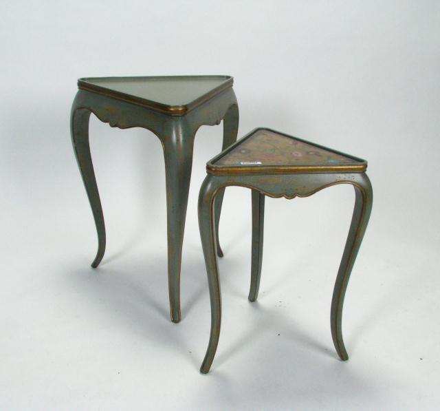 Appraisal: Two decorator accent tables of triangular form green and gold