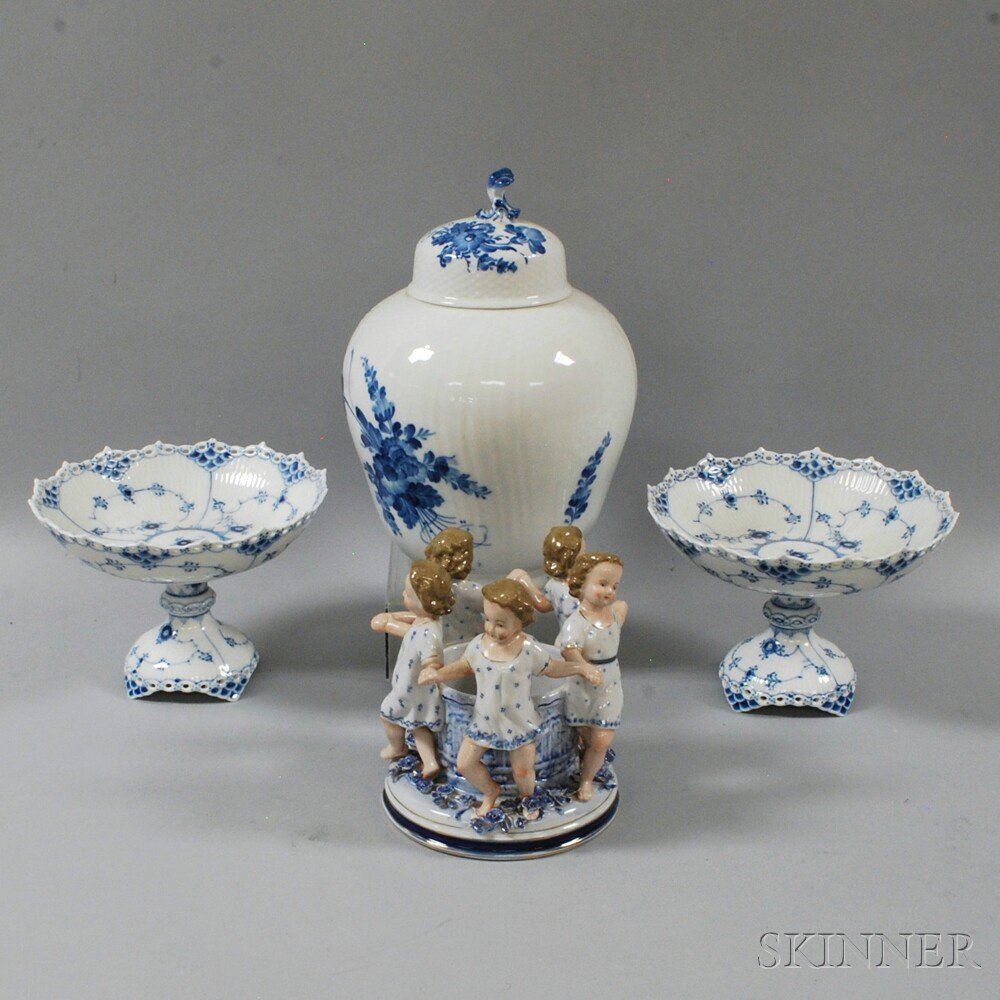 Appraisal: Four Continental Blue and White Porcelain Items th century a