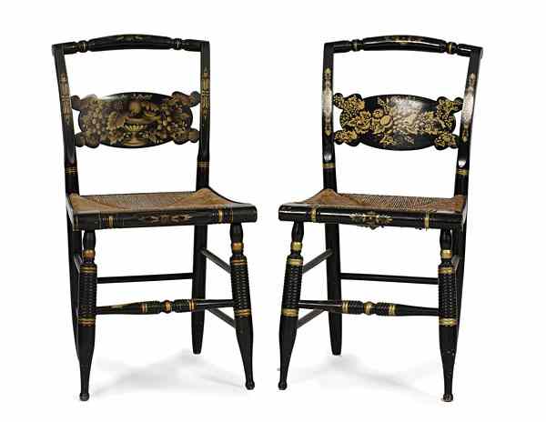 Appraisal: Hitchcock Side Chairs Labeled Connecticut mid- th century A pair