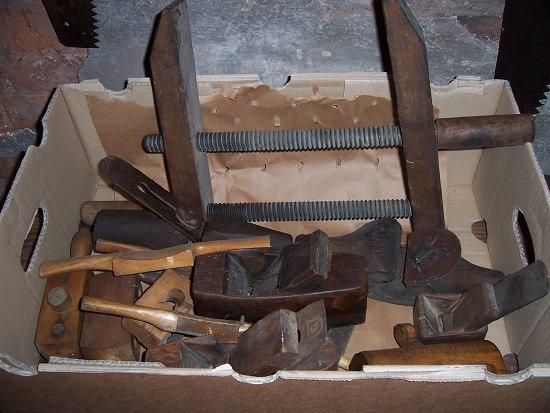 Appraisal: A wooden table clamp a wheelwright's rounder sundry planes etc