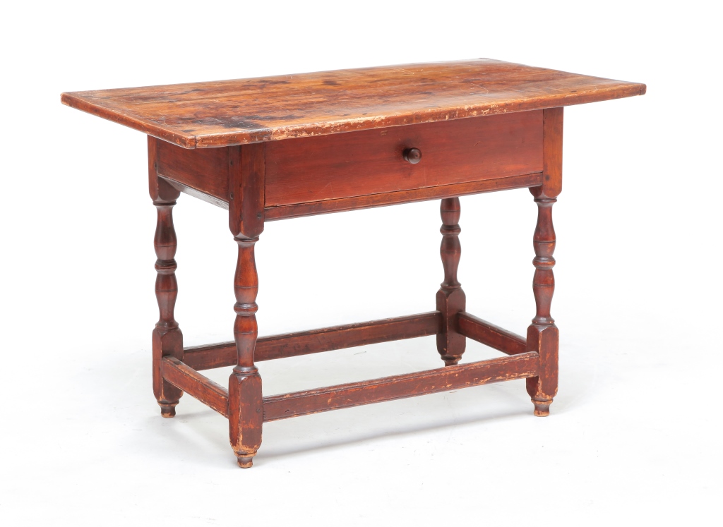 Appraisal: AMERICAN ONE-DRAWER TAVERN TABLE Ca maple with poplar secondary Two-board