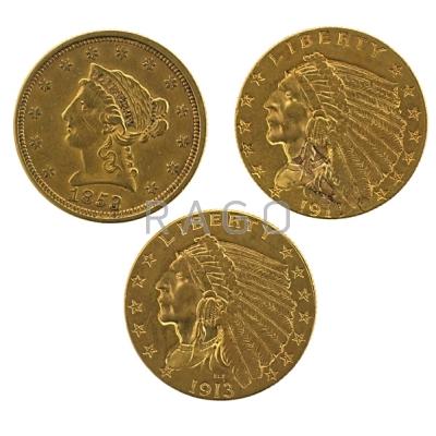 Appraisal: U S D GOLD CINS Three and with a planchet