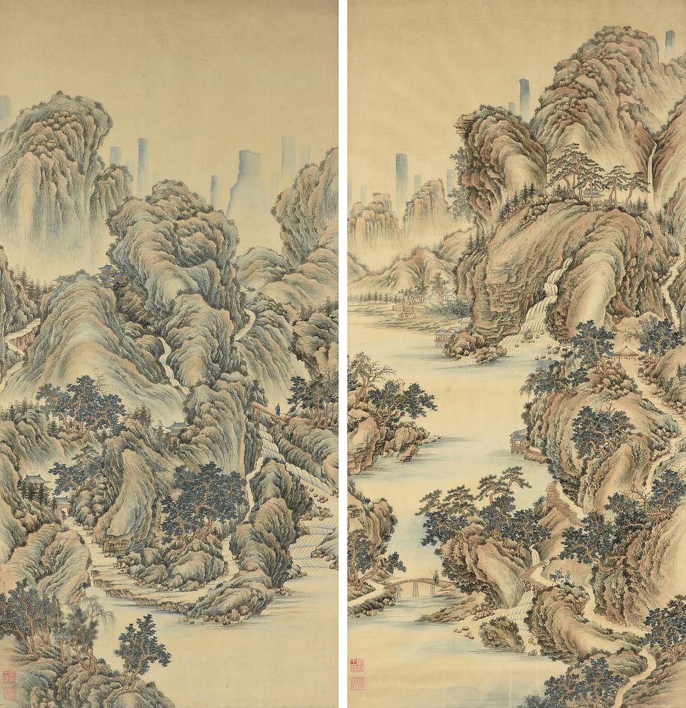 Appraisal: TWO CHINESE LANDSCAPE PAINTINGS Views of the Yangtze River QING