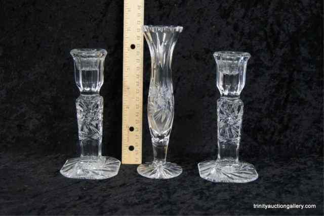 Appraisal: Cut Lead Crystal Candle Holders Bud VaseUnidentified brand or pattern