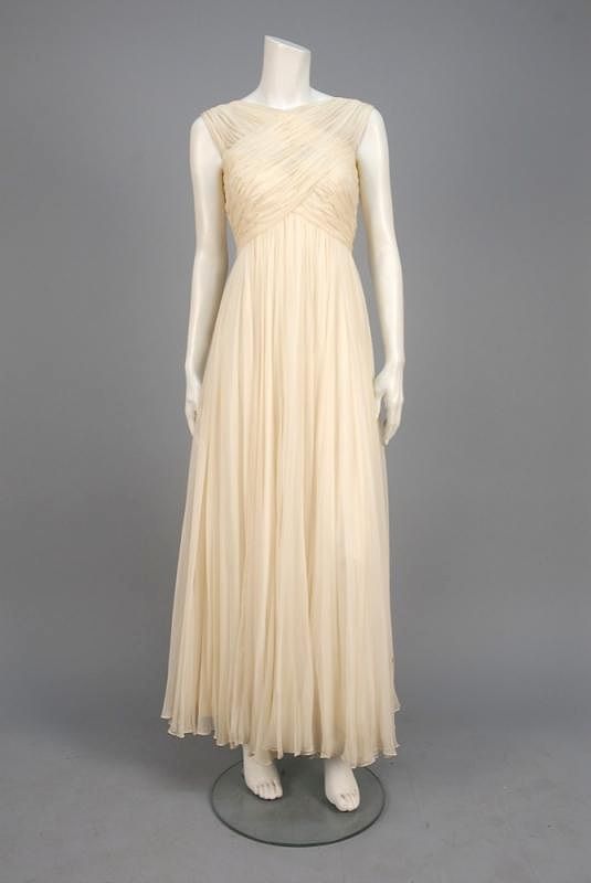 Appraisal: MALCOLM STARR RUCHED CHIFFON GOWN s Sleeveless cream silk with