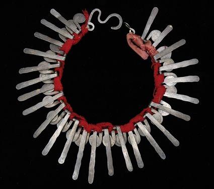 Appraisal: ALEXANDER CALDER - HAMMERED SILVER AND CLOTH NECKLACE x in