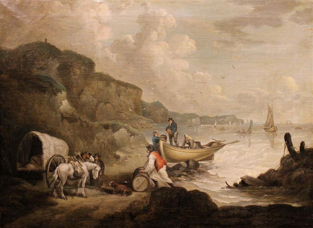 Appraisal: CIRCLE OF GEORGE MORLAND BRITISH - UNLOADING BARRELS ON THE