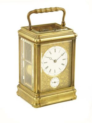 Appraisal: A late th century French gilt brass carriage clock with