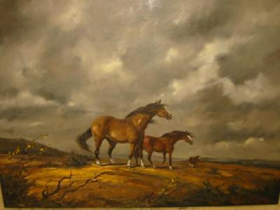 Appraisal: GUDRON SIBBONS Horses in a Moorland Landscape signed on board