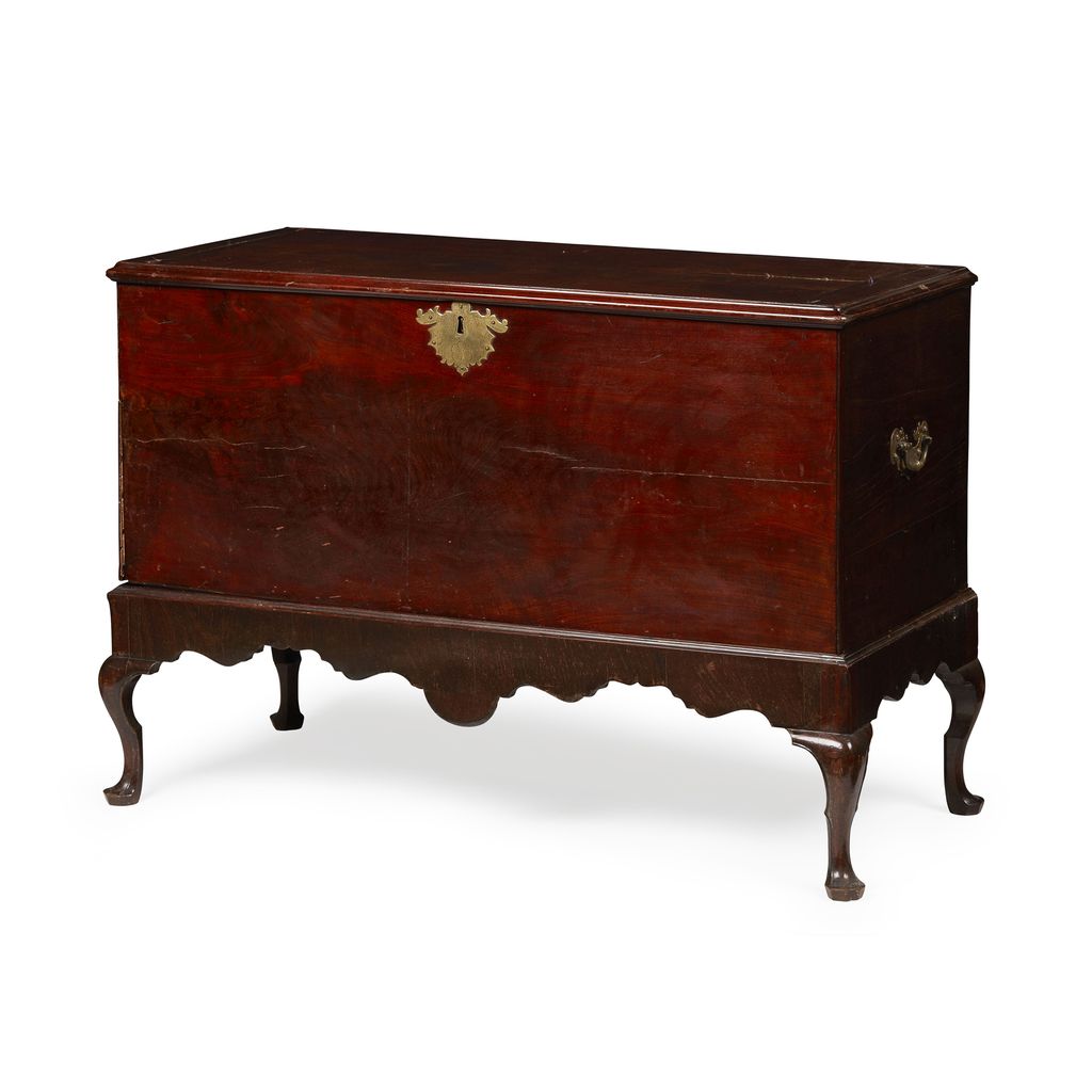 Appraisal: GEORGE III MAHOGANY MULE CHEST TH CENTURY the hinged moulded