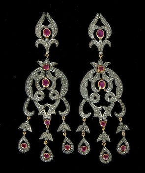 Appraisal: Georgian-Inspired Ruby and Diamond Earrings Fashioned in sterling silver and