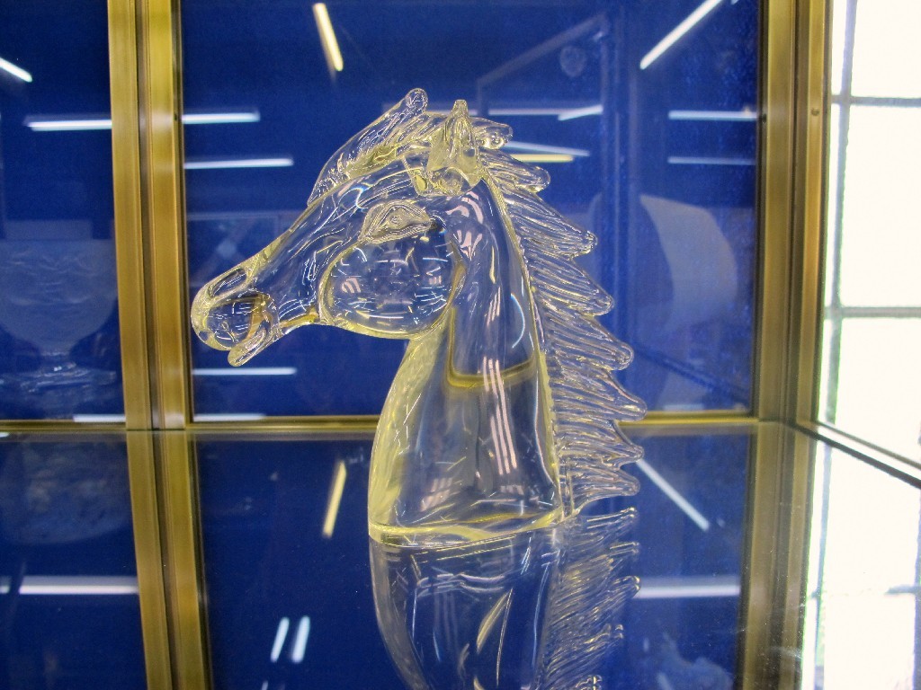 Appraisal: Glass sculpture of a horse's head signed L Fouette