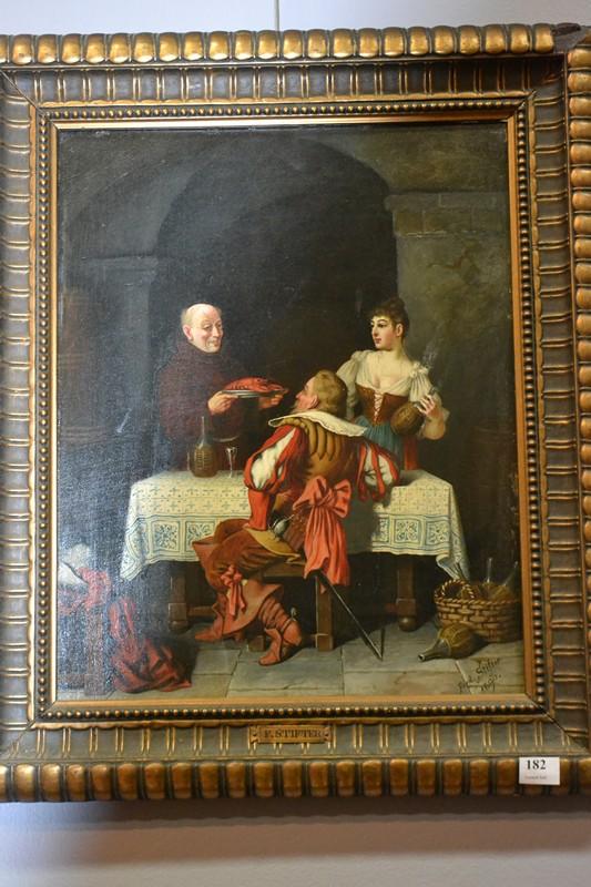 Appraisal: SMALL FRAMED TH C DINING SCENE FERD STIFLER