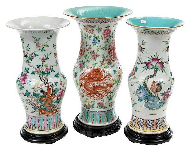 Appraisal: Three Chinese Famille Rose Vases finely painted vases of baluster