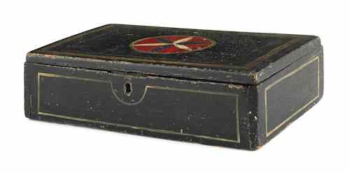 Appraisal: Painted storage box late th c with yellow pinstripes and