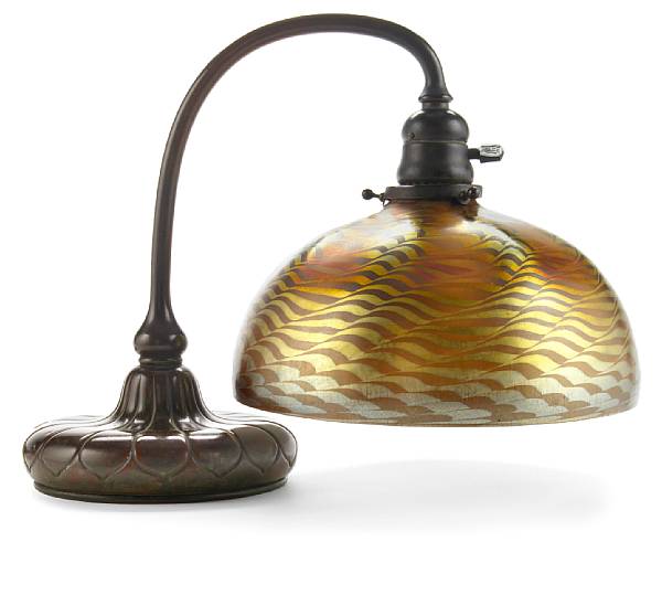 Appraisal: A Tiffany Studios Favrile glass and bronze desk lamp -