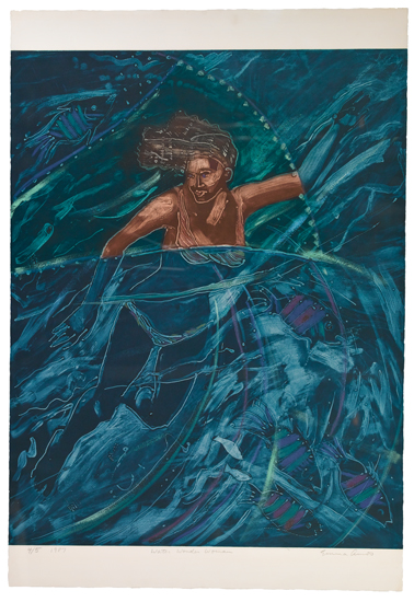 Appraisal: EMMA AMOS - Water Wonder Woman Color silk collagraph x