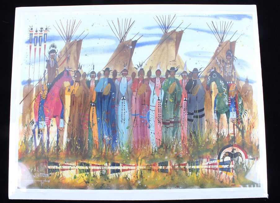 Appraisal: Original Watercolor By Crow Native Leland Stewart Included in this