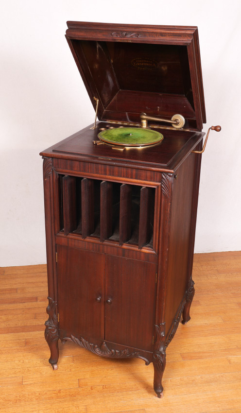 Appraisal: CARVED UPRIGHT COLUMBIA GRAFONOLA RECORD PLAYER Mahogany case Columbia Grafonola