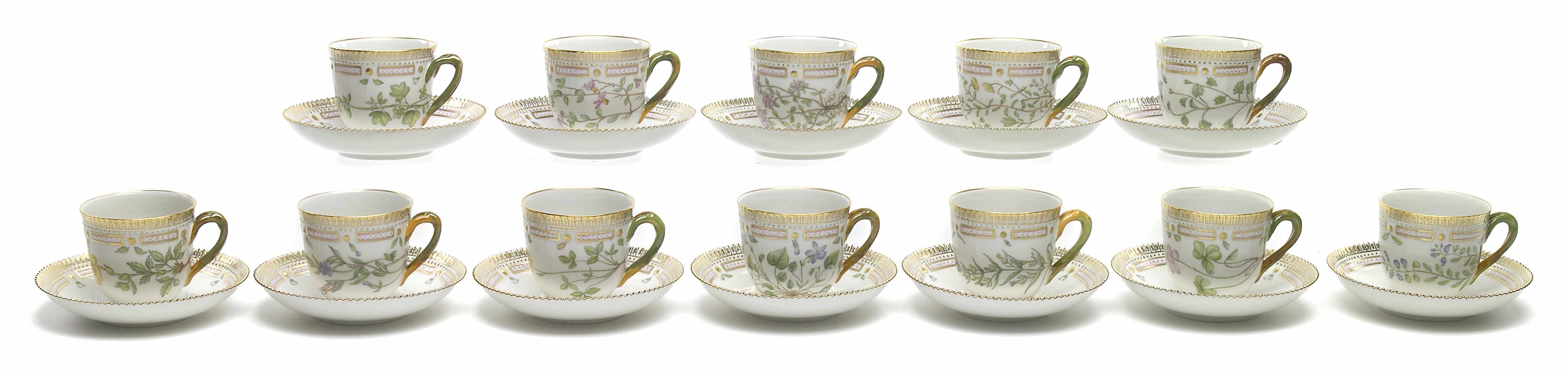 Appraisal: A set of twelve Royal Copenhagen porcelain Flora Danica teacups