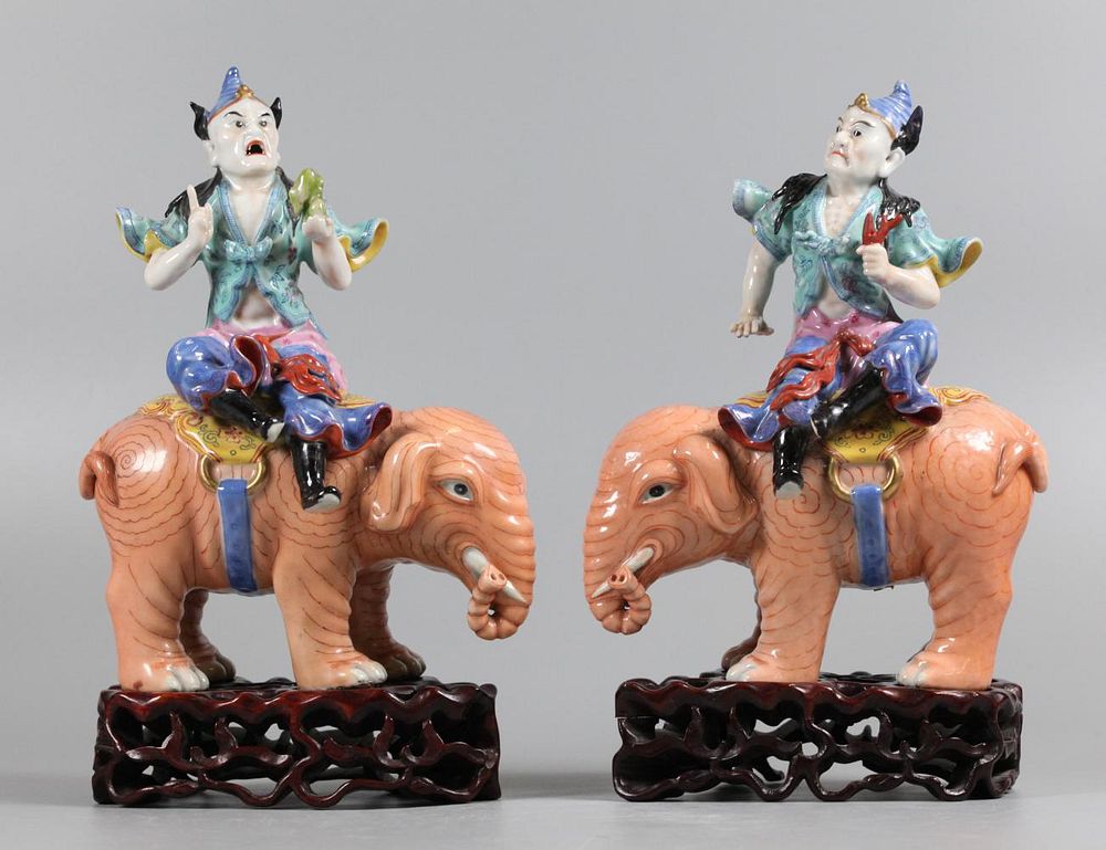 Appraisal: pair of Chinese porcelain immortals seated on elephants possibly Qing