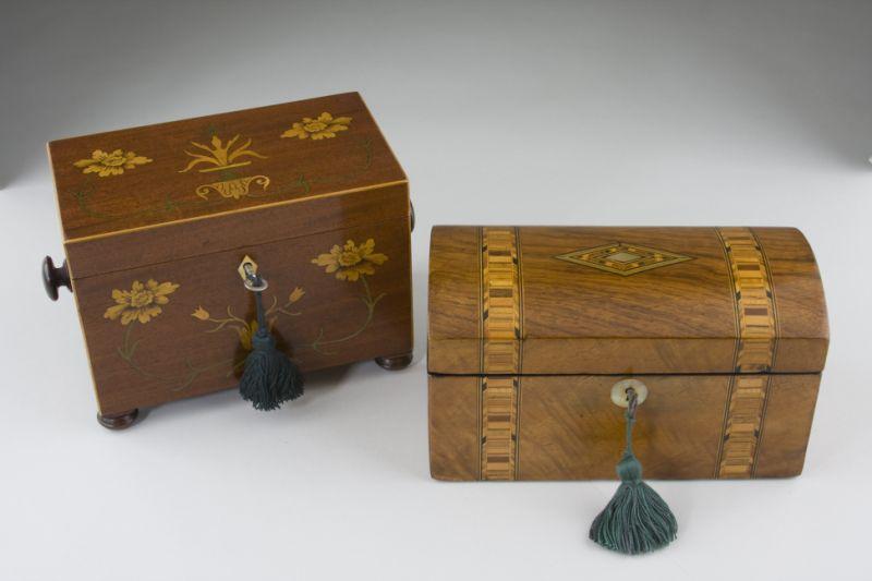 Appraisal: Two Antique English Inlaid Tea Caddies th century the first