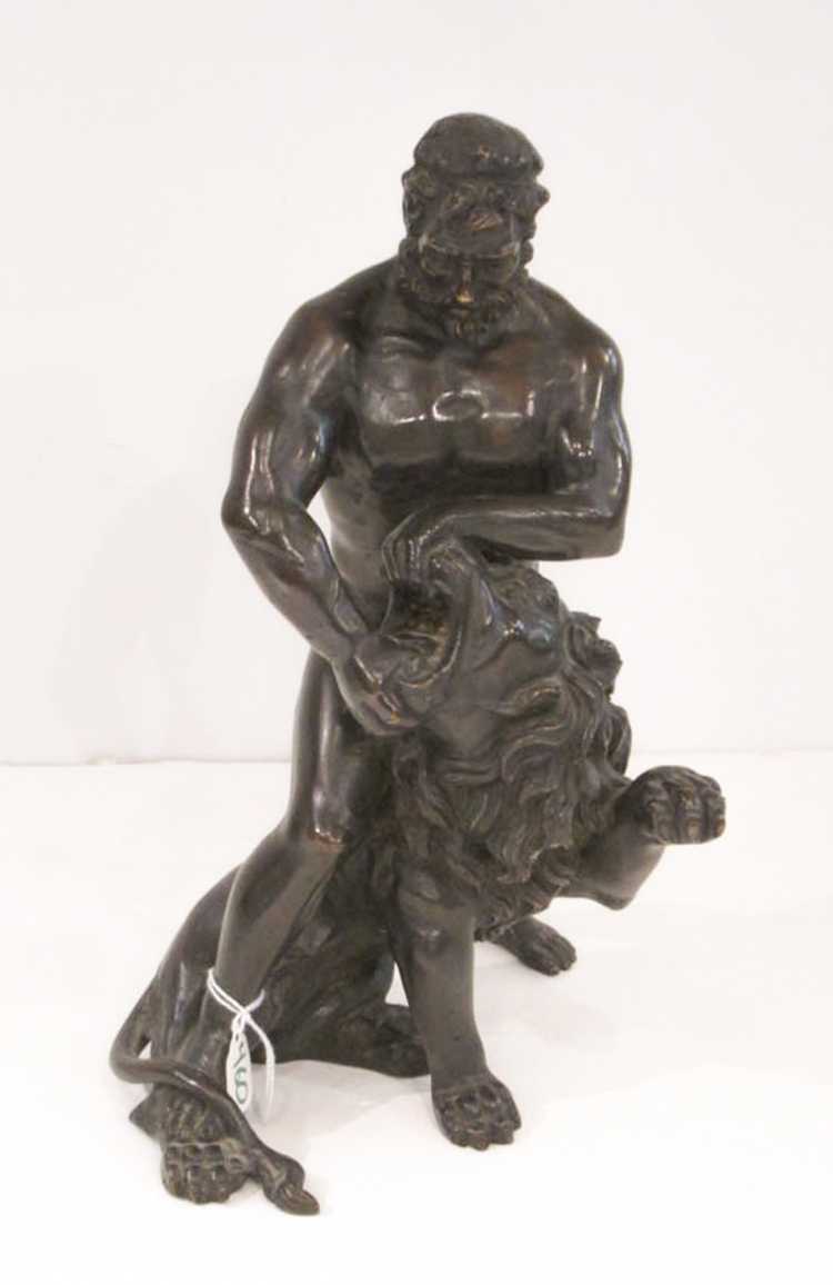 Appraisal: BRONZE SCULPTURE Hercules and the Nemean lion unsigned high