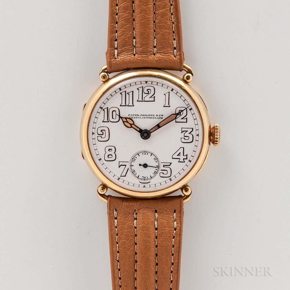 Appraisal: Patek Philippe Co kt Gold Trench-style Wristwatch Patek Philippe Co