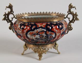 Appraisal: TH C IMARI RIBBED SHAPED PLANTER WITH ORMULU MOUNTS H