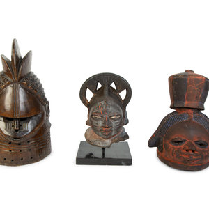 Appraisal: A Group of Three Helmet Masks from Tribes of West