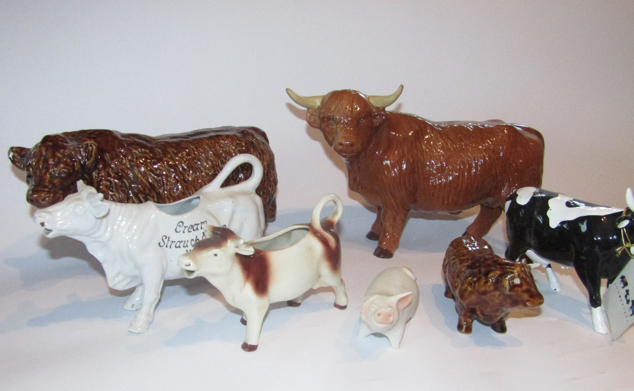 Appraisal: Various thC pottery figures of cattle to include a Highland