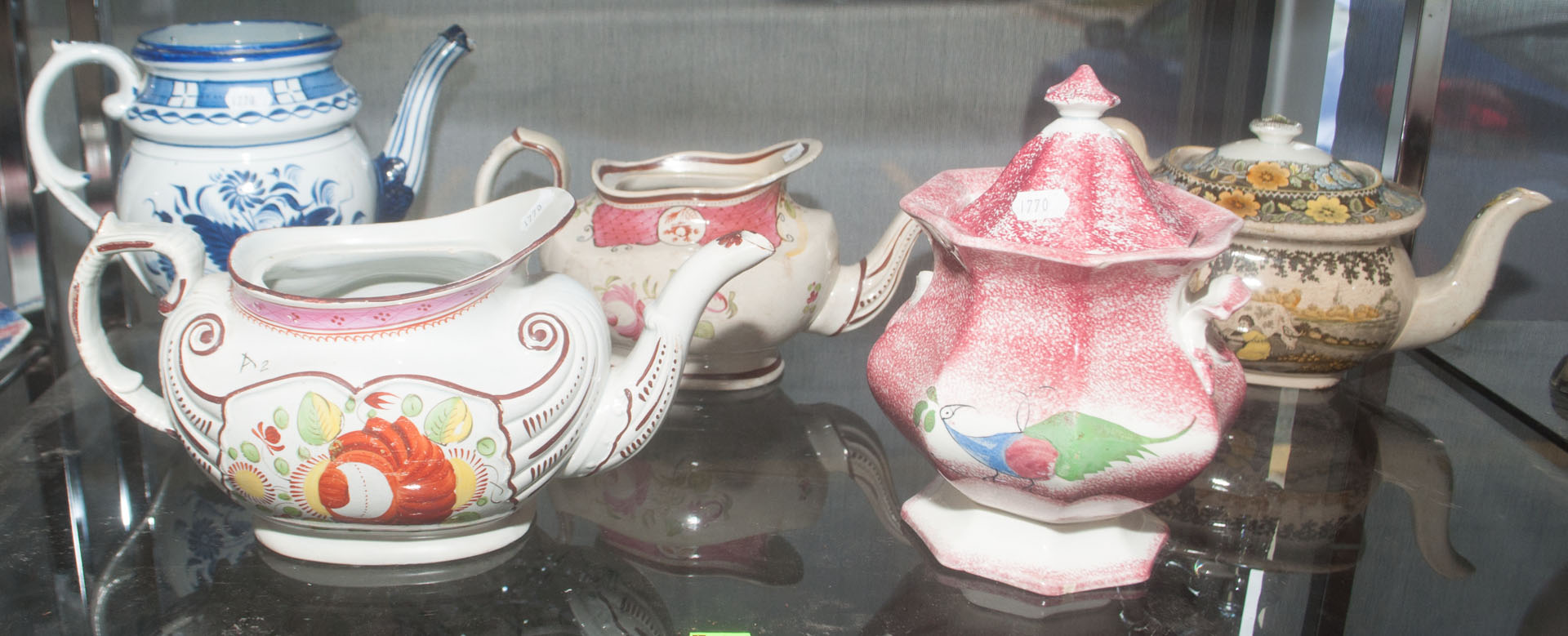 Appraisal: Group of assorted early china including teapots and a sugar