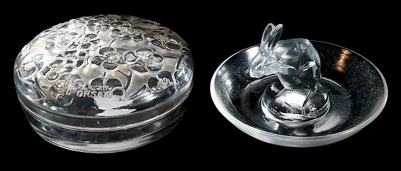 Appraisal: R Lalique Lapin Ashtray and Le Lys Powder Box ashtray