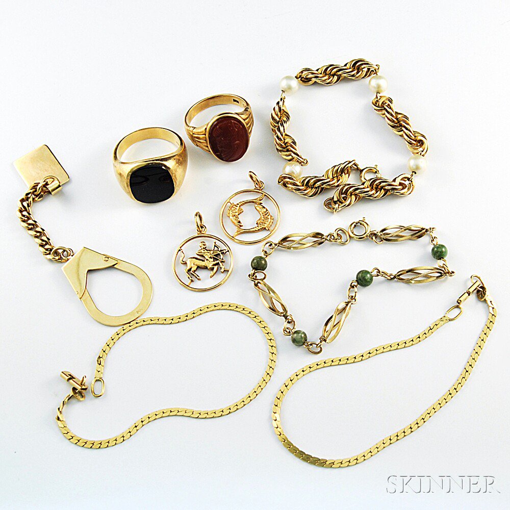 Appraisal: Group of Gold Jewelry including a kt gold and carnelian