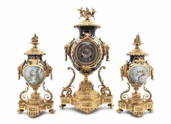 Appraisal: A Sevres Style Porcelain and Gilt Bronze Mounted Garniture comprising