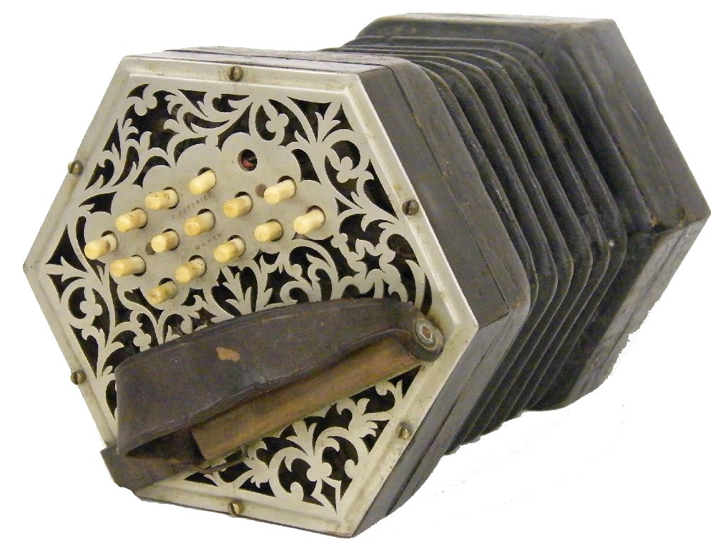 Appraisal: C Jeffries three row Anglo concertina with thirty ivory buttons