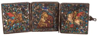 Appraisal: A RUSSIAN CLOISONNE ENAMEL TRIPTYCH TRAVELING ICON TH- TH CENTURYof