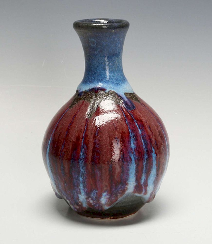 Appraisal: A GOOD HARDING BLACK BOTTLE VASE IN MULTI GLAZES The