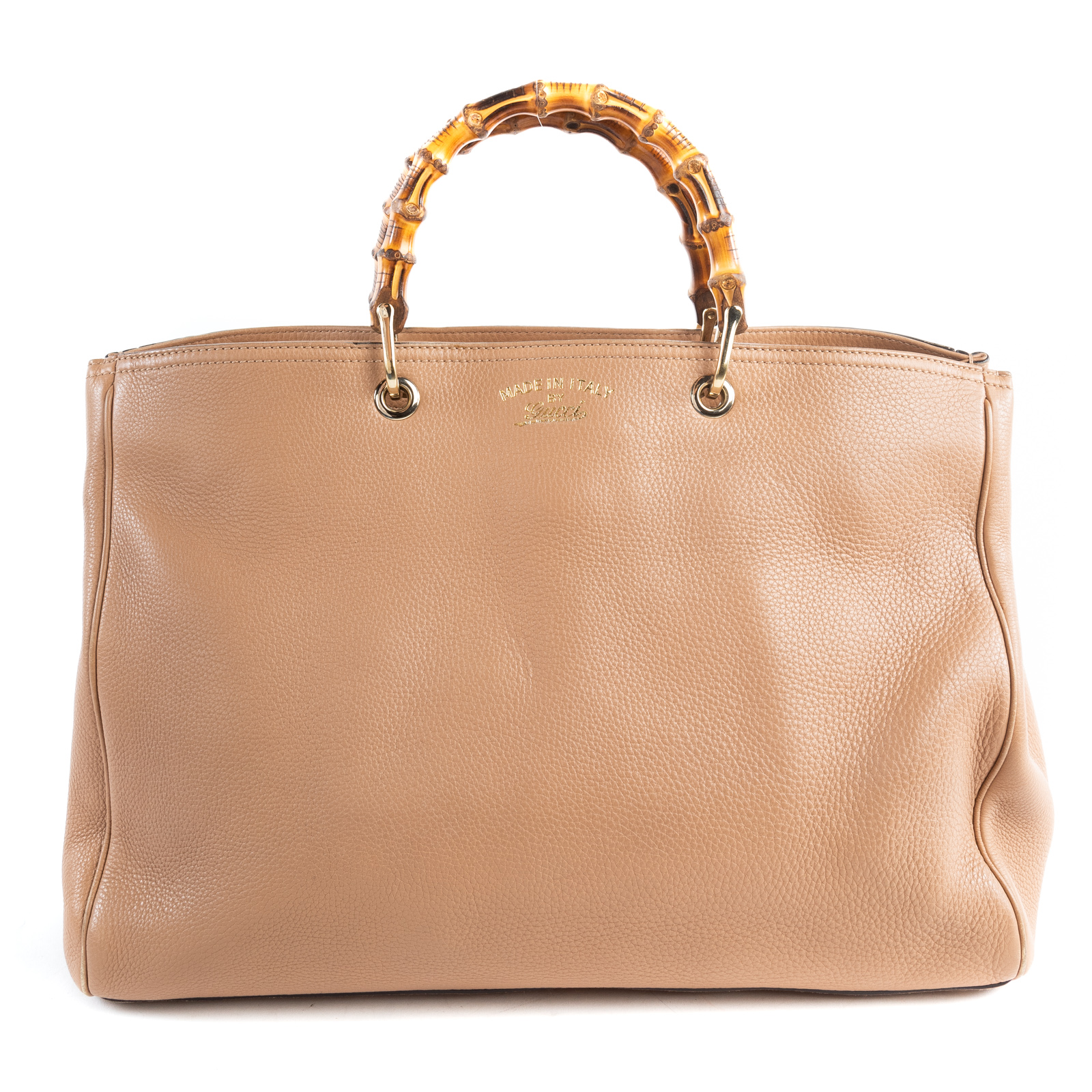 Appraisal: A GUCCI LARGE BAMBOO SHOPPER TOTE A beige grained calf